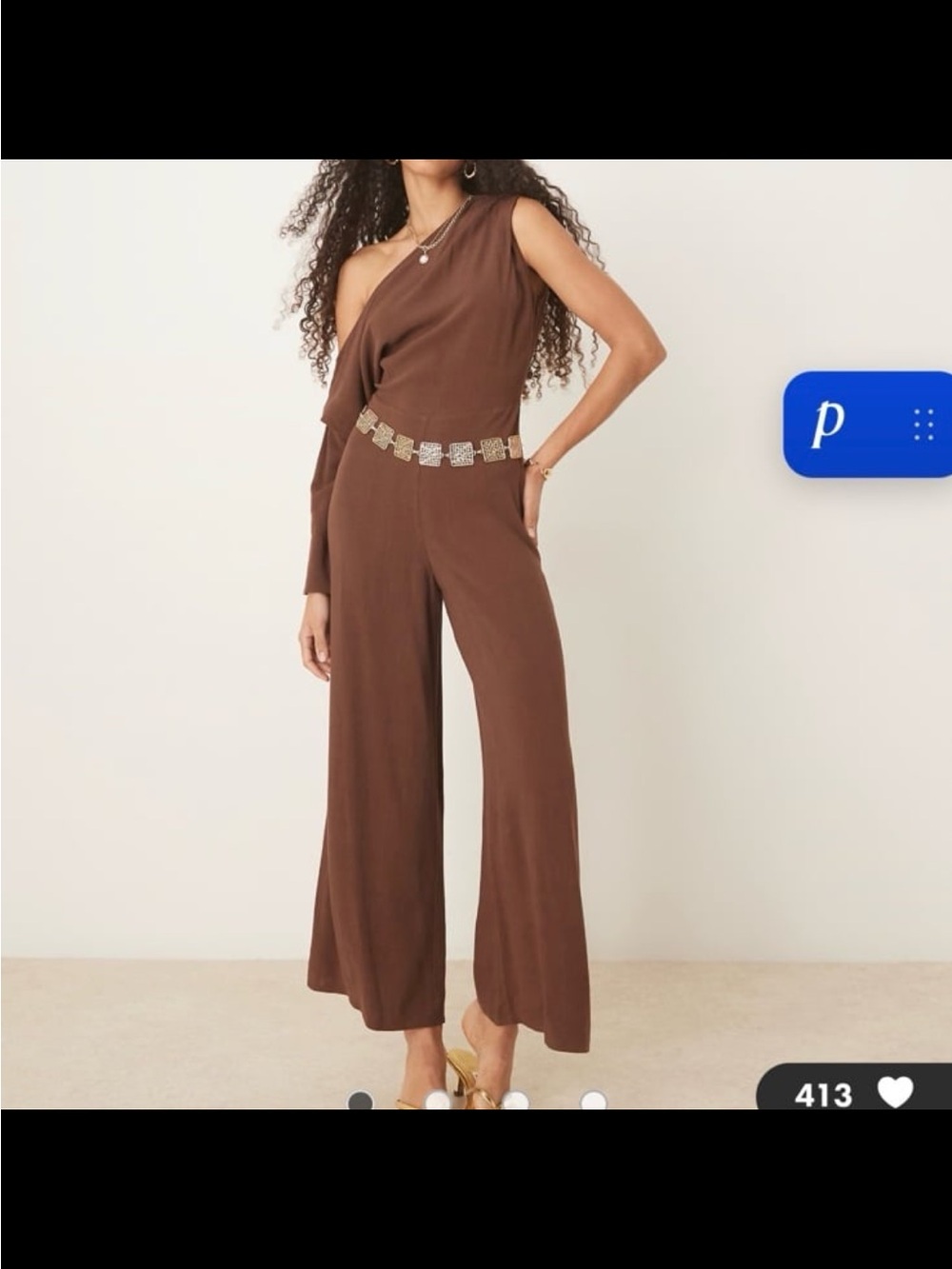 ASOS One-Shoulder Wide-Leg Jumpsuit in Brown